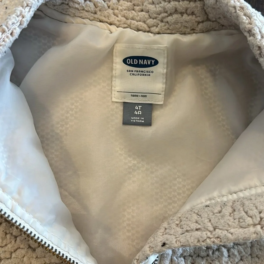 Old Navy Kids Cream Shearling Bomber Jacket Size 4T